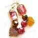 Pink earrings - Vintage upcycled parts, vintage pearls, vintage crystals - Gold, pink, leaves, pink pearls, gold leaves - completely vintage
