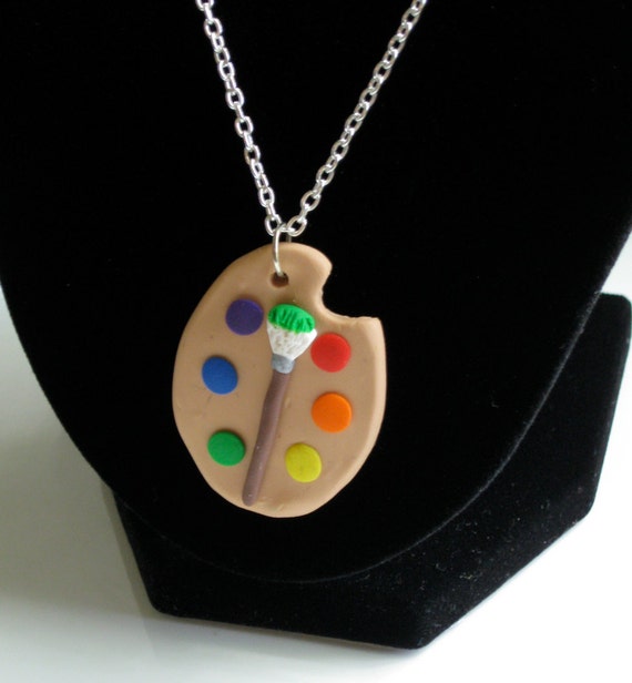 Polymer Clay Artist Palette Necklace by corncobshop on Etsy