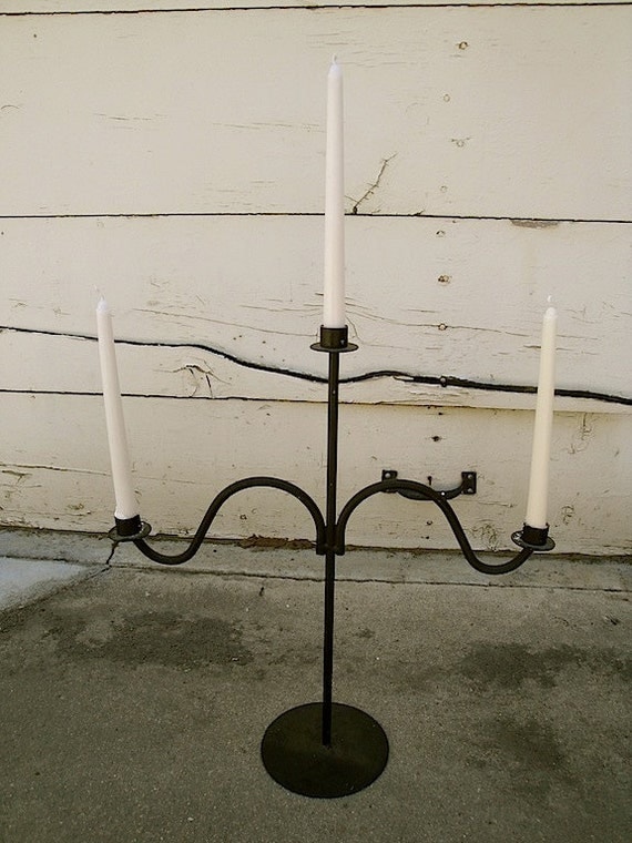Vintage rustic black wrought iron candelabra / candle holder