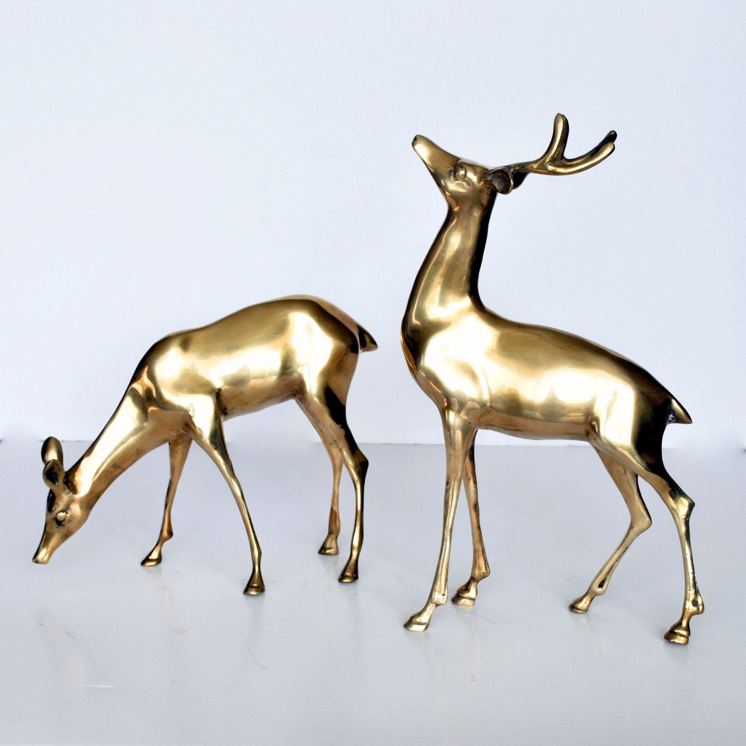 Vintage Pair of Large Brass Deer