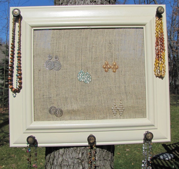 Extra large jewelry organizer from 34x30 repurposed frame with