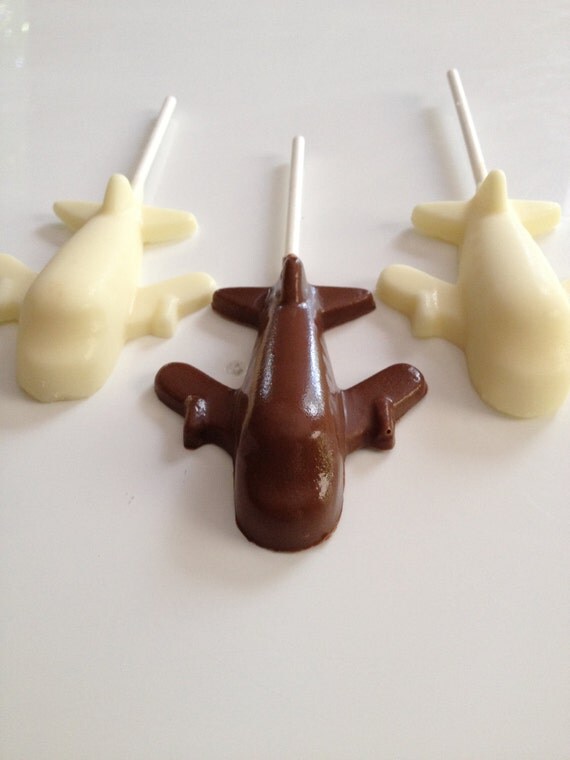 24 AIRPLANE Chocolate Lollipops Party Favors Boys Birthday Bon Voyage Retirement College