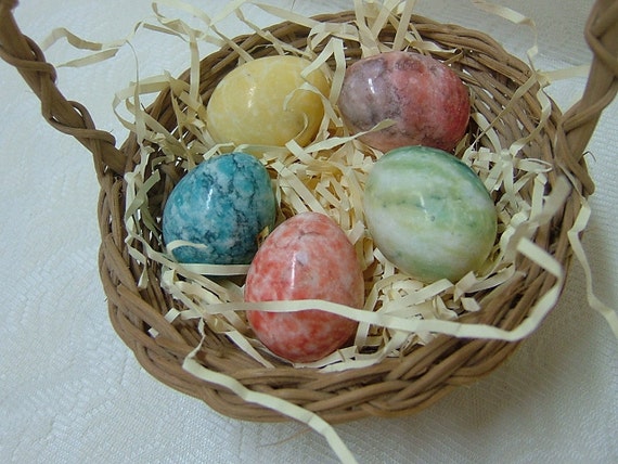 5 Mini Alabaster Eggs Hand Carved Italy