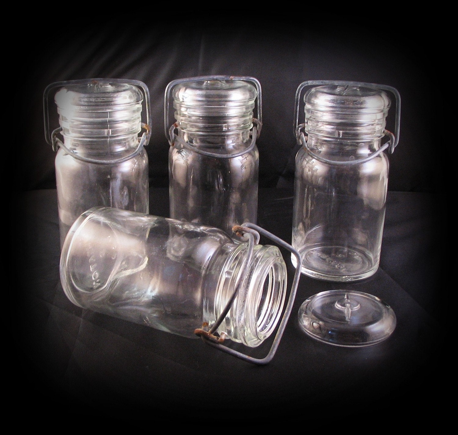 Vintage Wheaton Canning Jars with Glass Lids and Wire Bales
