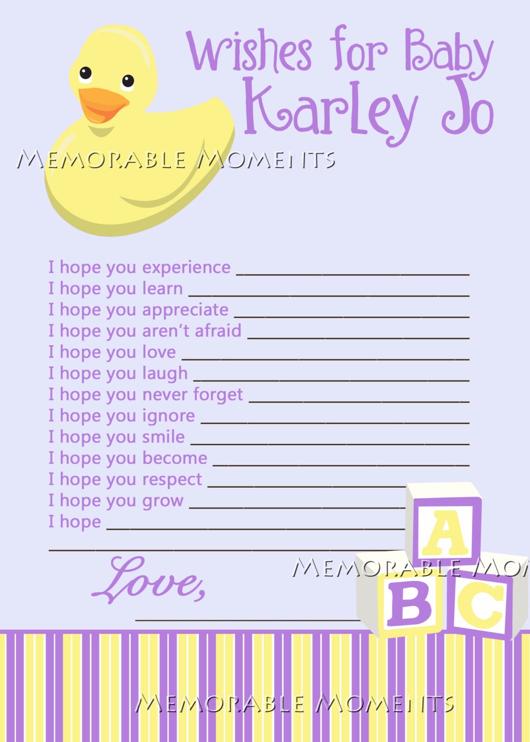 PRINTABLE WISH LIST Rubber Ducky Baby Shower Collection