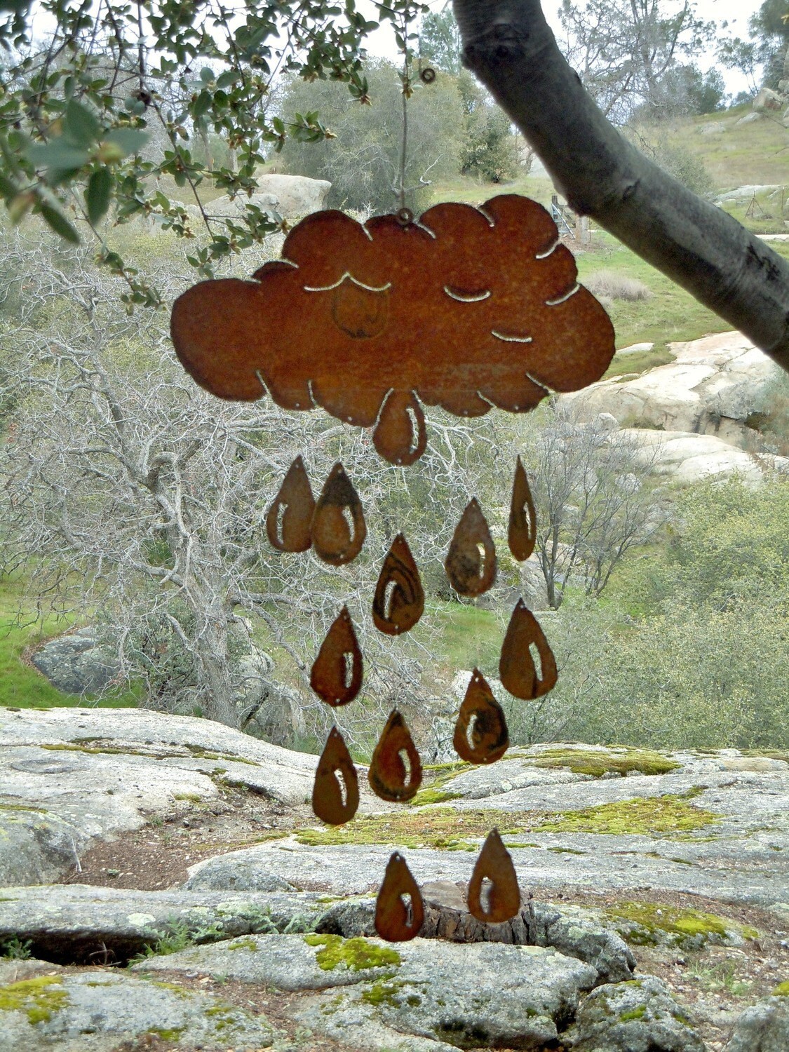 Metal Wind Chime April Showers Cloud Raindrop Rusty Metal Wind Chime