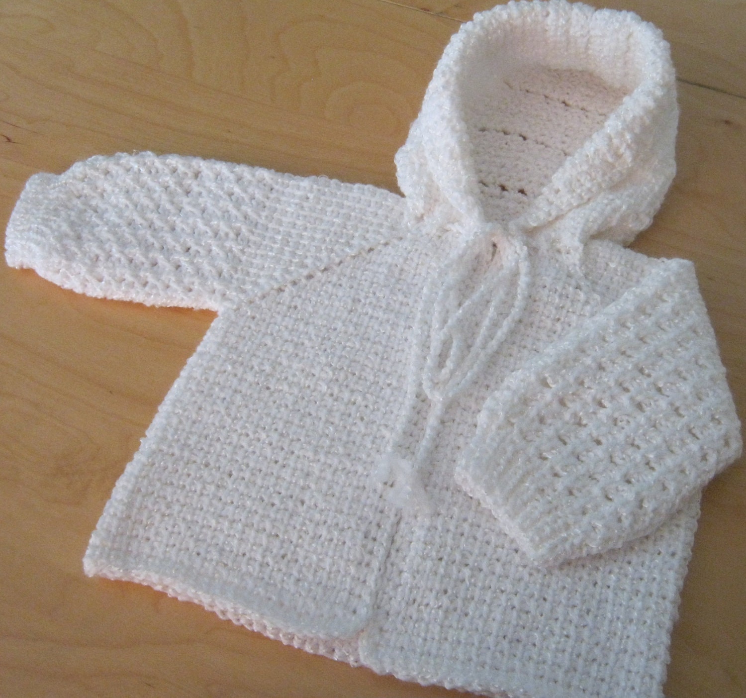 White Crochet Baby Sweater with Hood for Boy by ForBabyCreations