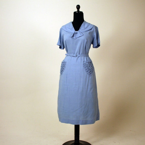 1950s Sailor Dress/ 1950s blue sheath dress by petalpinkvintage