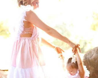 Girls Spring Twirl dress & Ruffled Bloomers Ballet Pink and white 2 piece Newborn thru18 mo