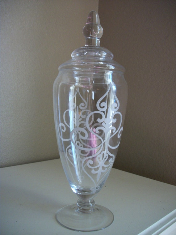 Etched Pedestal Glass Apothecary Jar with Lid