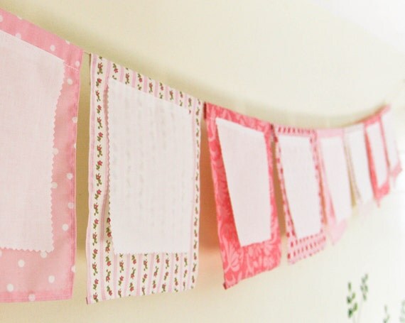 Wish Flag Banner, Pink Baby Girl Shower Decoration, Mother Blessing Bunting, Shabby Cottage Banner Il_570xn