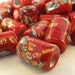 JAPANESE MILLIFIORE glass beads .5 inch red tube lampwork - lot 27 pieces No.00453