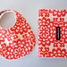 Baby Bib and Burp Cloth Set, Wallflower in Cherry and Cream Bubble Dot Minky