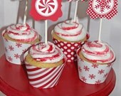 SALE DIY Christmas Holiday candy cane snowflakes Printable Party Circles 2in cupcake toppers red white Il_170x135