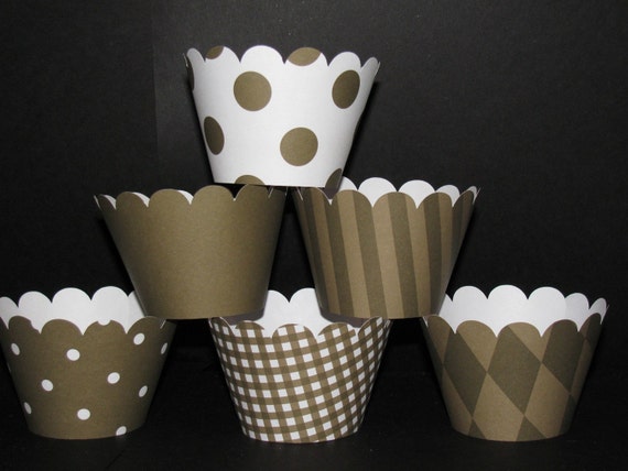 Brown white Cupcake Wrappers basic collection Holders Wraps Il_570xn