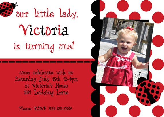 DIY Ladybug Birthday Party PRINTABLE Invitation 5x7 4x6 red black lady bug Il_570xn