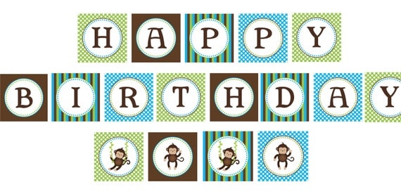 Instant Download Diy Monkey Birthday Party Printable Banner