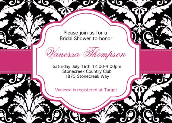 Hot Pink And Black Bridal Shower Invitations 6