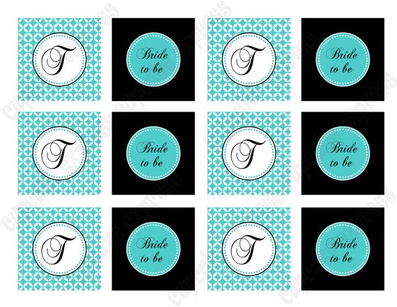 DIY Tiffany Bridal Shower Printable party circles 2in Cupcake Toppers or we can PRINT them... Black & Teal Il_570xn