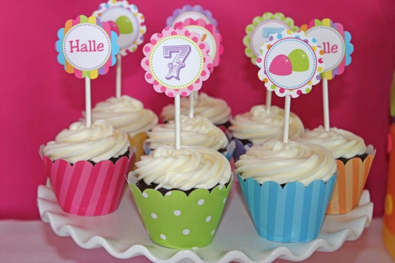 DIY Candy Shoppe Birthday Party PRINTABLE Cupcake Topper pink green blue yellow orange candyland -Cupcake Express Il_570xn