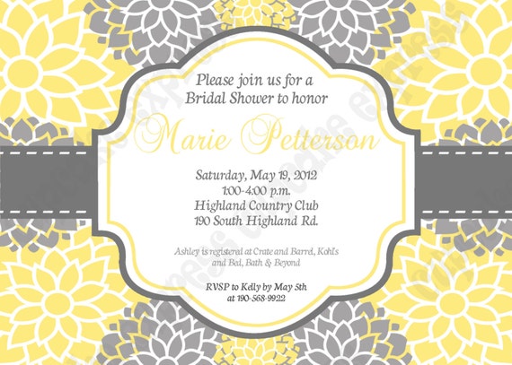 DIY Sunshine Chic PRINTABLE Shower Invitation 5x7 yellow grey Bridal Shower Il_570xn