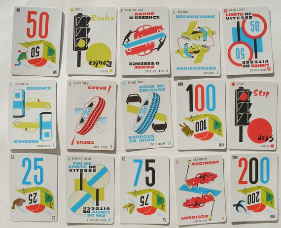 Vintage French Mille Bornes Playing Cards Game by Parker