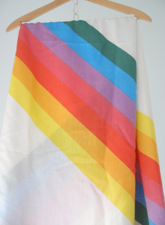 Retro Rainbow Striped Bed Sheet Twin Size Flat By Thomaston