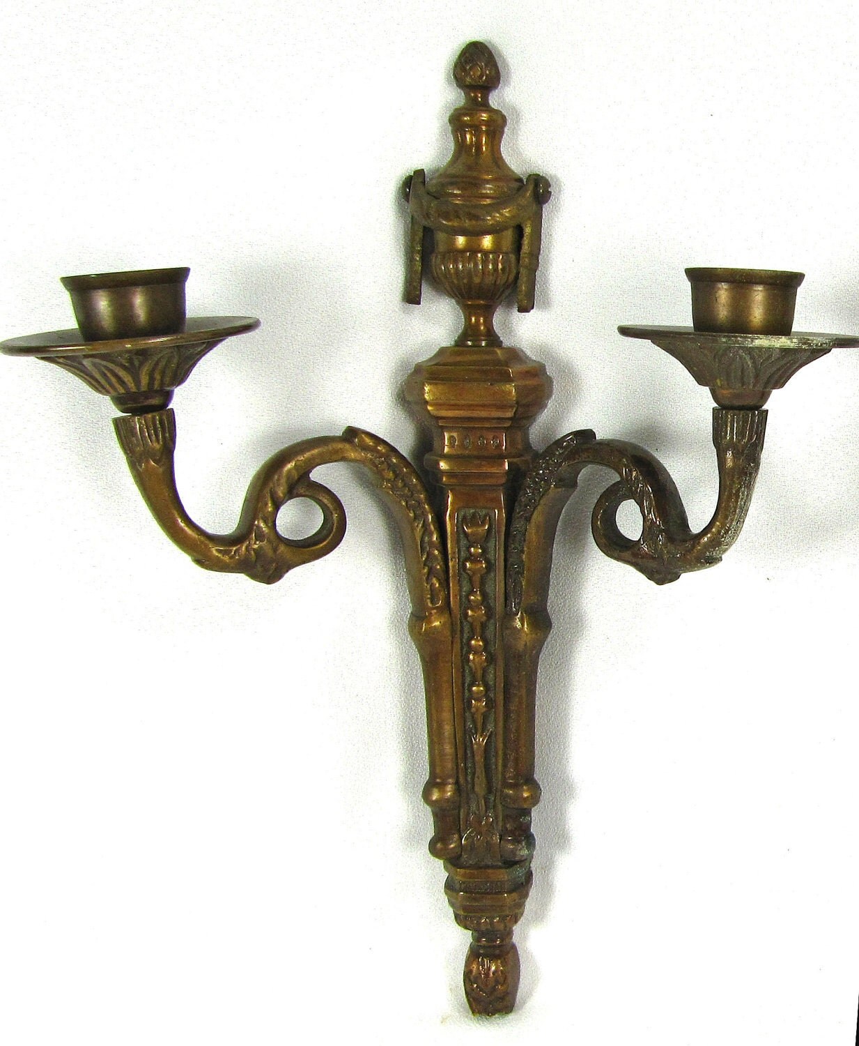 Pair Candle Wall Sconces Antique Brass Bronze Finish 1950s