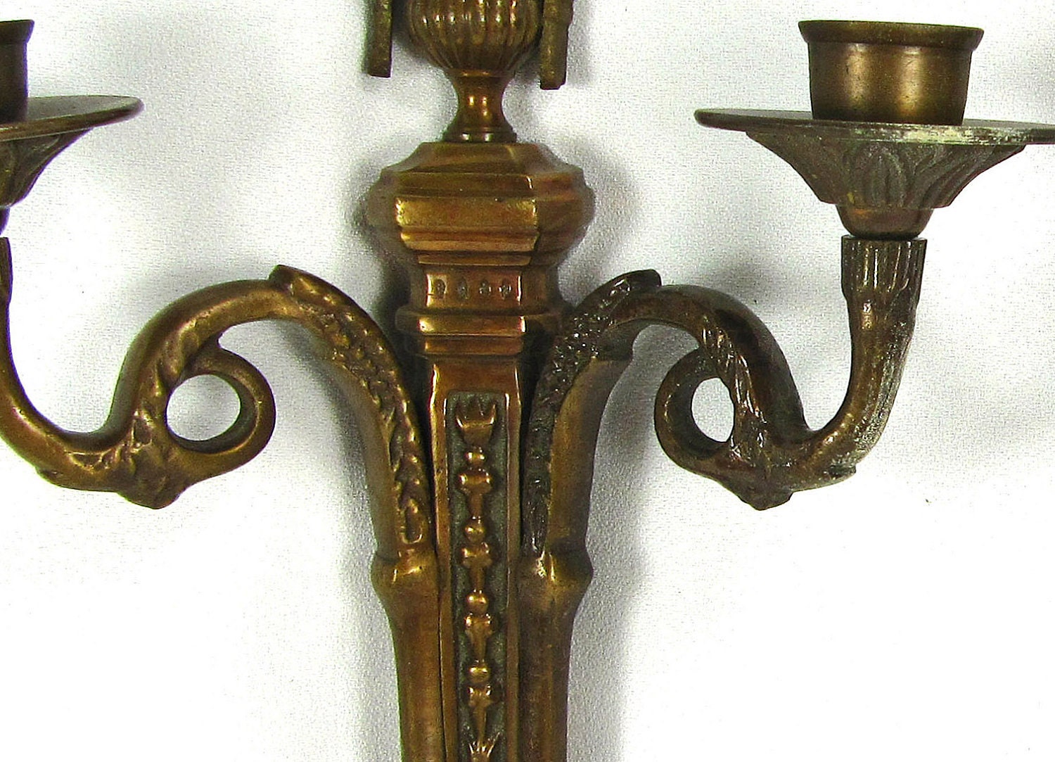 Pair Candle Wall Sconces Antique Brass Bronze Finish 1950s