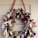 Ribbon Rag Wreath with Cream, Burgundy, Brown, Tan, and Gold Material and Ribbon - Rustic Rag Wreath