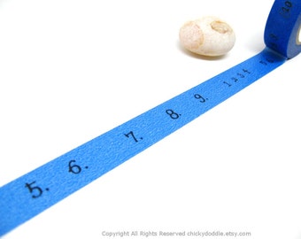 FREE SHIPPING - Cobalt Blue Numbers Washi Tape 15mm x 15m