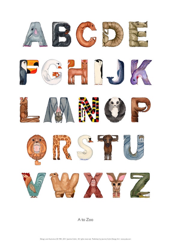 Items Similar To A To Zoo Animal Alphabet Letters Poster 14 X 20 On Etsy