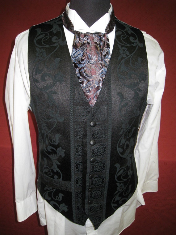 Classic Men's Vest black damask and greyish satin