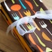 Napkins - Forks and Spoons on Brown with Yellow - Set of 4 Reversible Cloth
