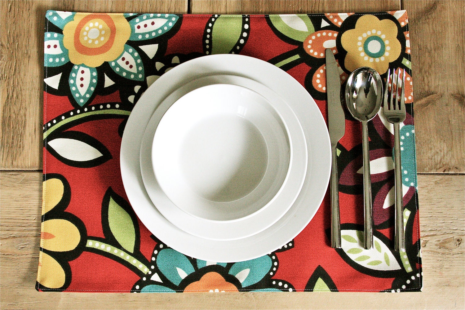 Cloth Placemats Red Big Floral Set of 4 by izyandoly on Etsy