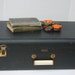 RESERVED Black Suitcase With Off White Leather Trim - Extra Large Size - Flat and Stack-able