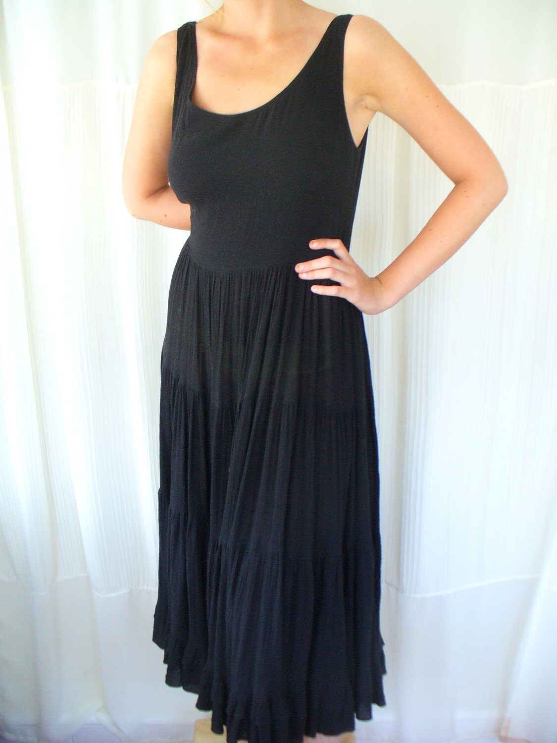 Vintage 70s Black Gauze Dress Carole Little