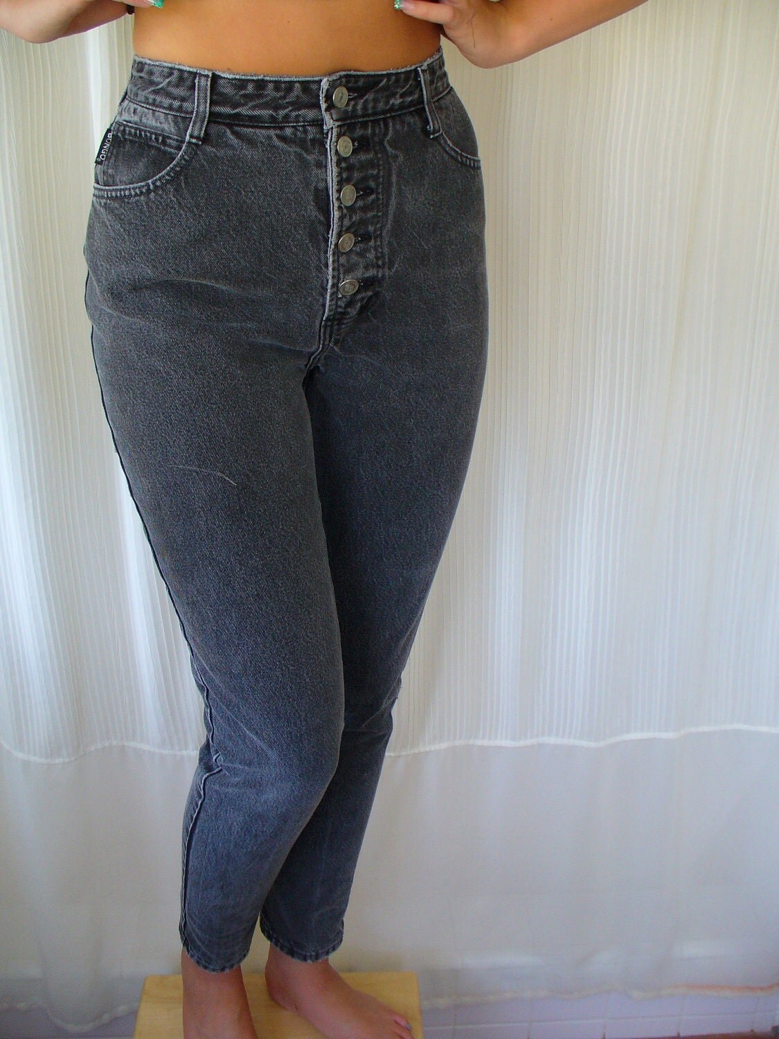 Vintage 70s 80s Bongo Jeans Faded Black High by vintageriches
