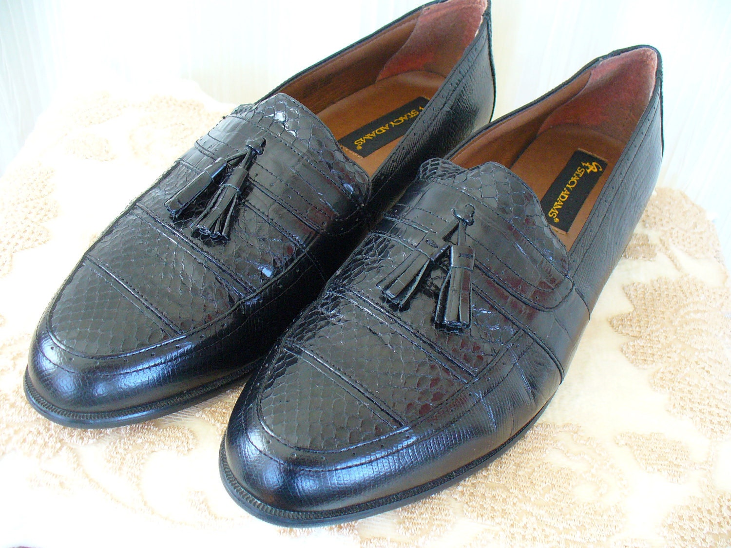 Vintage Black Snake Skin Stacy Adams Shoes Loafers