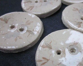 5 Blue Flower Glazed White Buttons