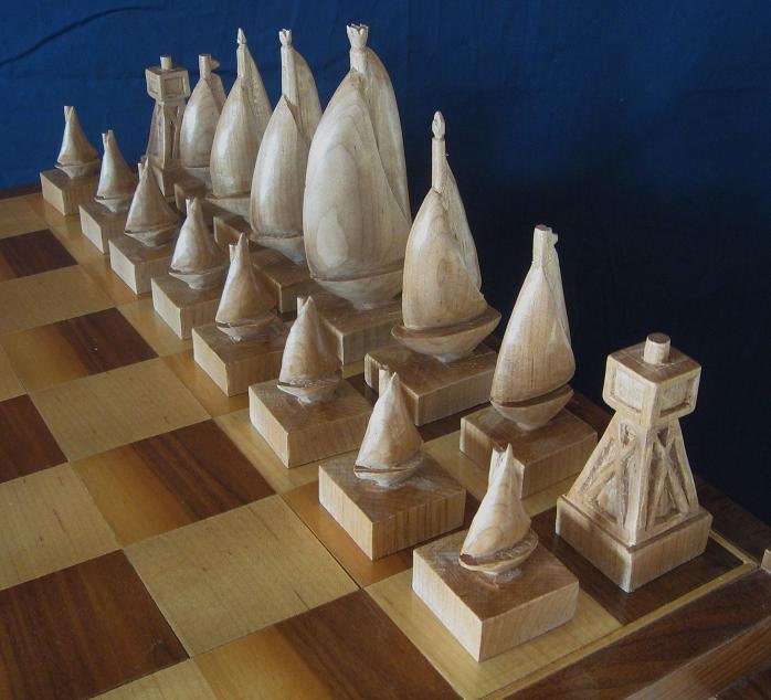 Chess set Sailboat Chess Set handmade on etsy hand carved