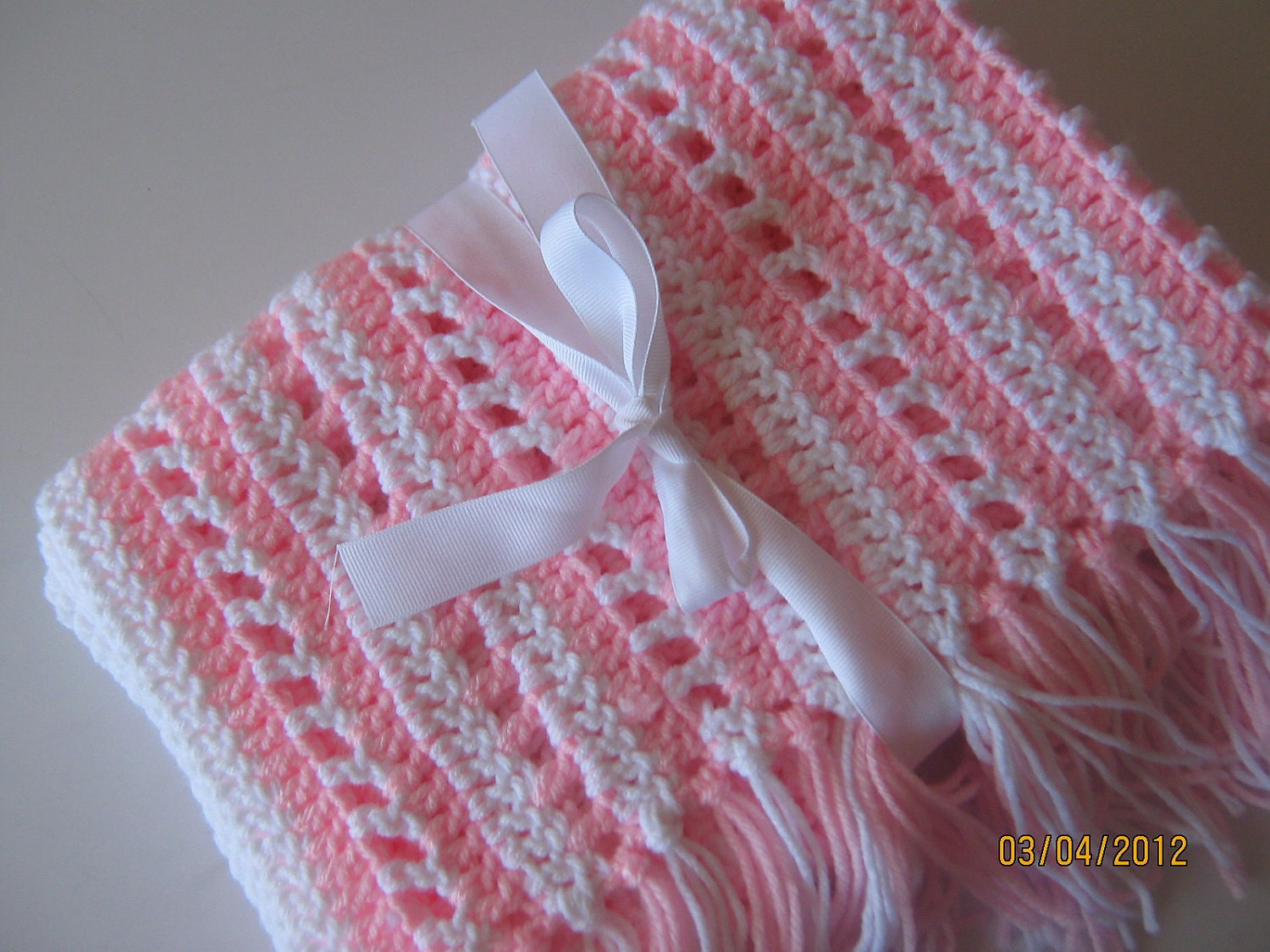 custom name with baby blanket pink white striped Crochet car seat blanket blanket light baby