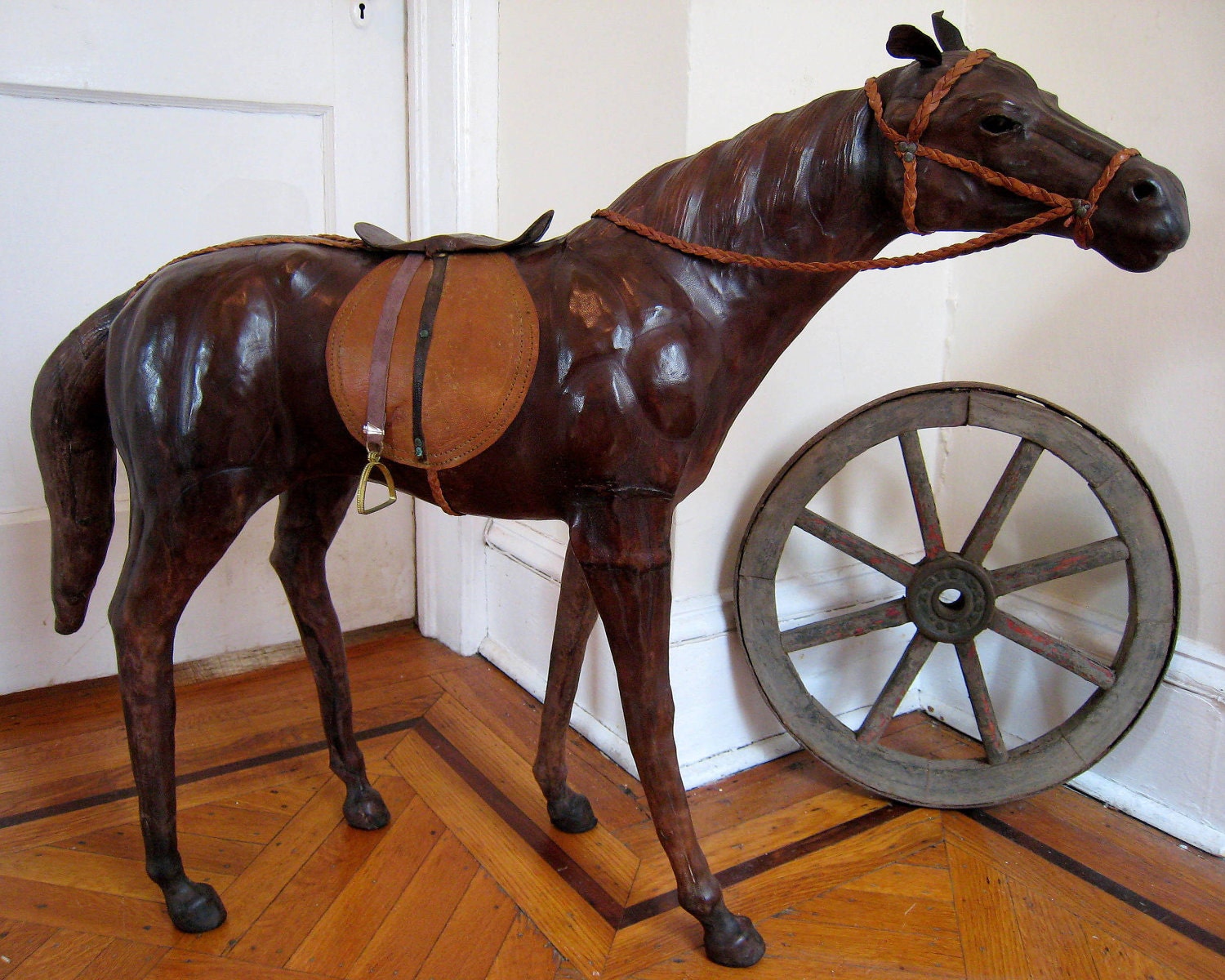 large leather horse statue