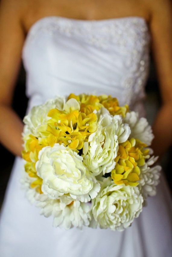 Silk Gerbera Daisies Peonies Yellow Hydrangeas by LoveSilkFlowers