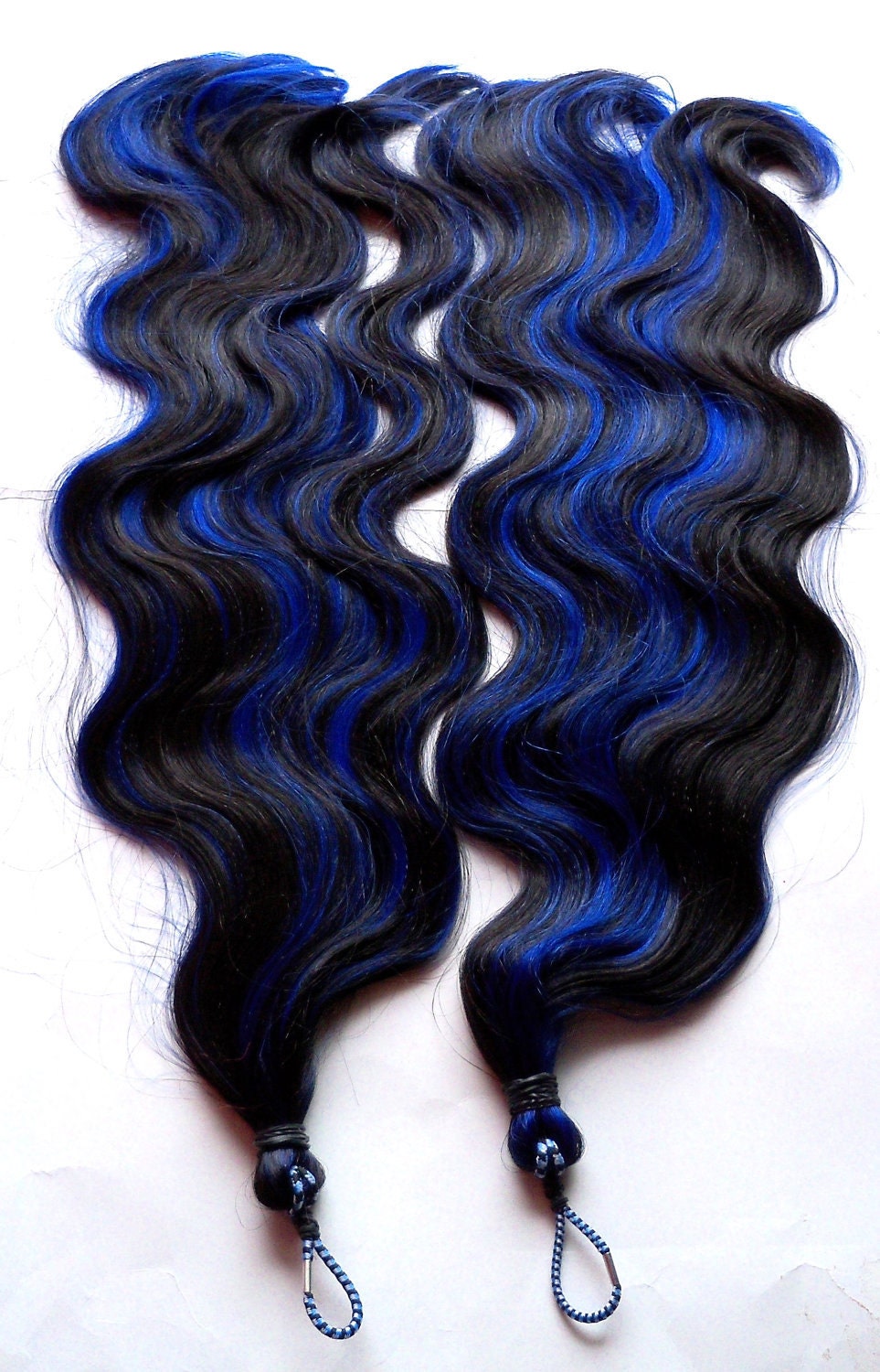 Black and Blue Wavy Curly Pony Tail Hair Extensions Falls