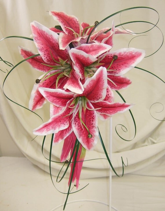 Items Similar To Bridal Bouquet Beautiful Stargazer Lily Real Touch Hand Woven Cascading Style 7661