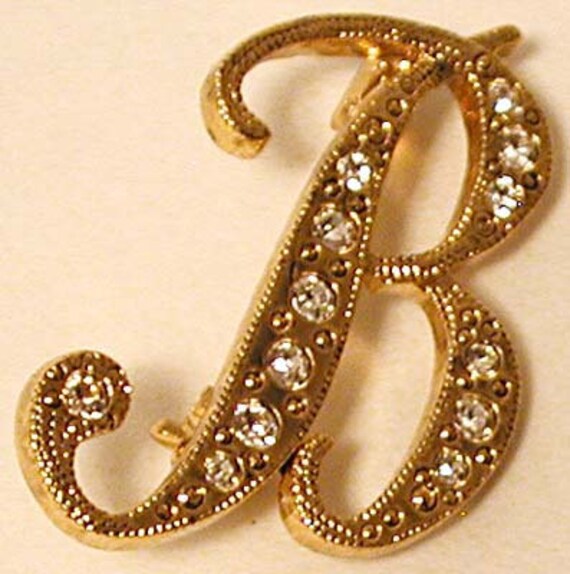 B Rhinestone INITIAL PIN Crystal Monogram Letter B