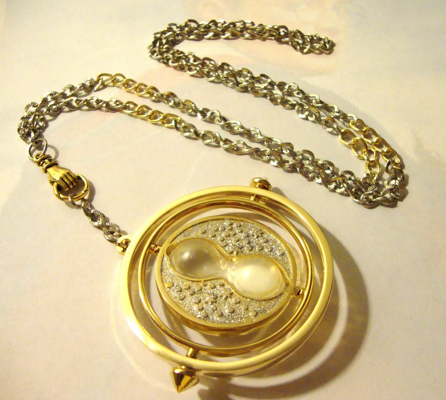 Harry Potter Time Turner Necklace in Hand Silver & Gold with
