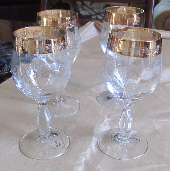 Italian Crystal Gold Rimmed Stemware Glasses