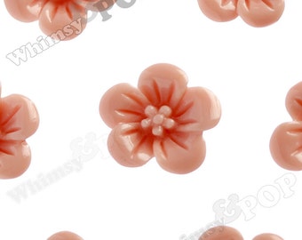 Coral Hibiscus Flower Cabochons, Flower Cabs, Hibiscus Cabochon, Flower Shaped, 13mm x 5mm (R2-041)